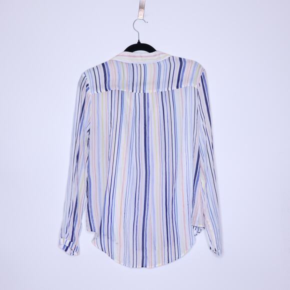 CLOTH & STONE Button Down Stripes Blouse Blue Lightweight Casual Women's M - Picture 3 of 14